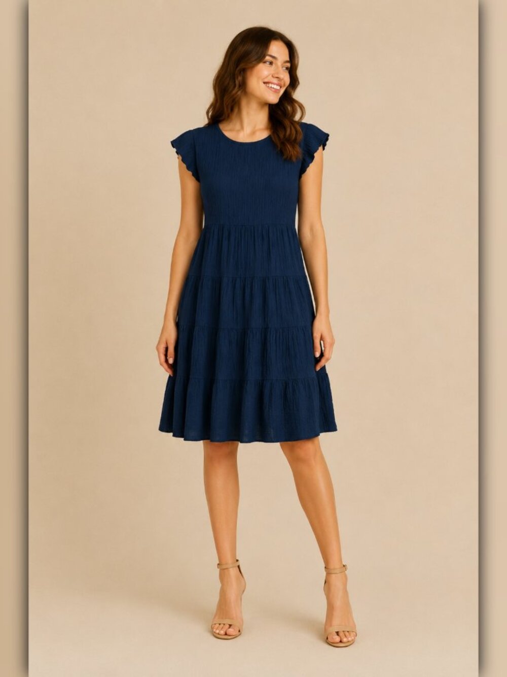 A207 • Deep Indigo Ruffle Sleeve Tiered Midi Dress